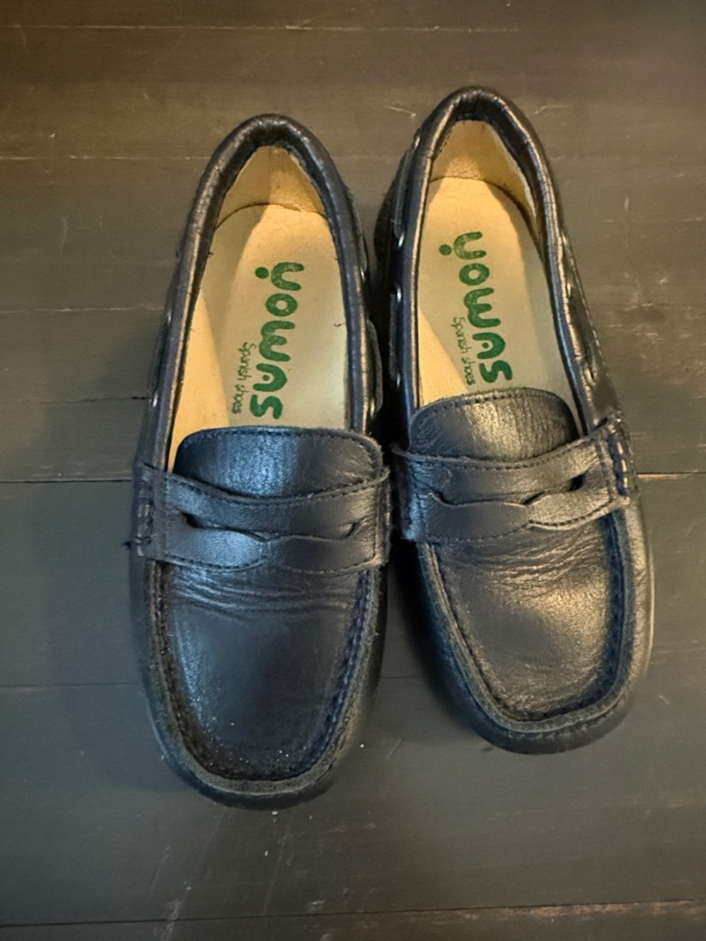 Toddler Navy Leather Slip-On Mocassins